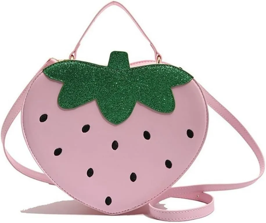 Fruit Strawberry Shaped Shoulder Bag, PU Leather Mini Sweet Cartoon Crossbody Purse, Novelty Cute Top Handle Handbag Satchel