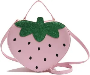 Fruit Strawberry Shaped Shoulder Bag, PU Leather Mini Sweet Cartoon Crossbody Purse, Novelty Cute Top Handle Handbag Satchel