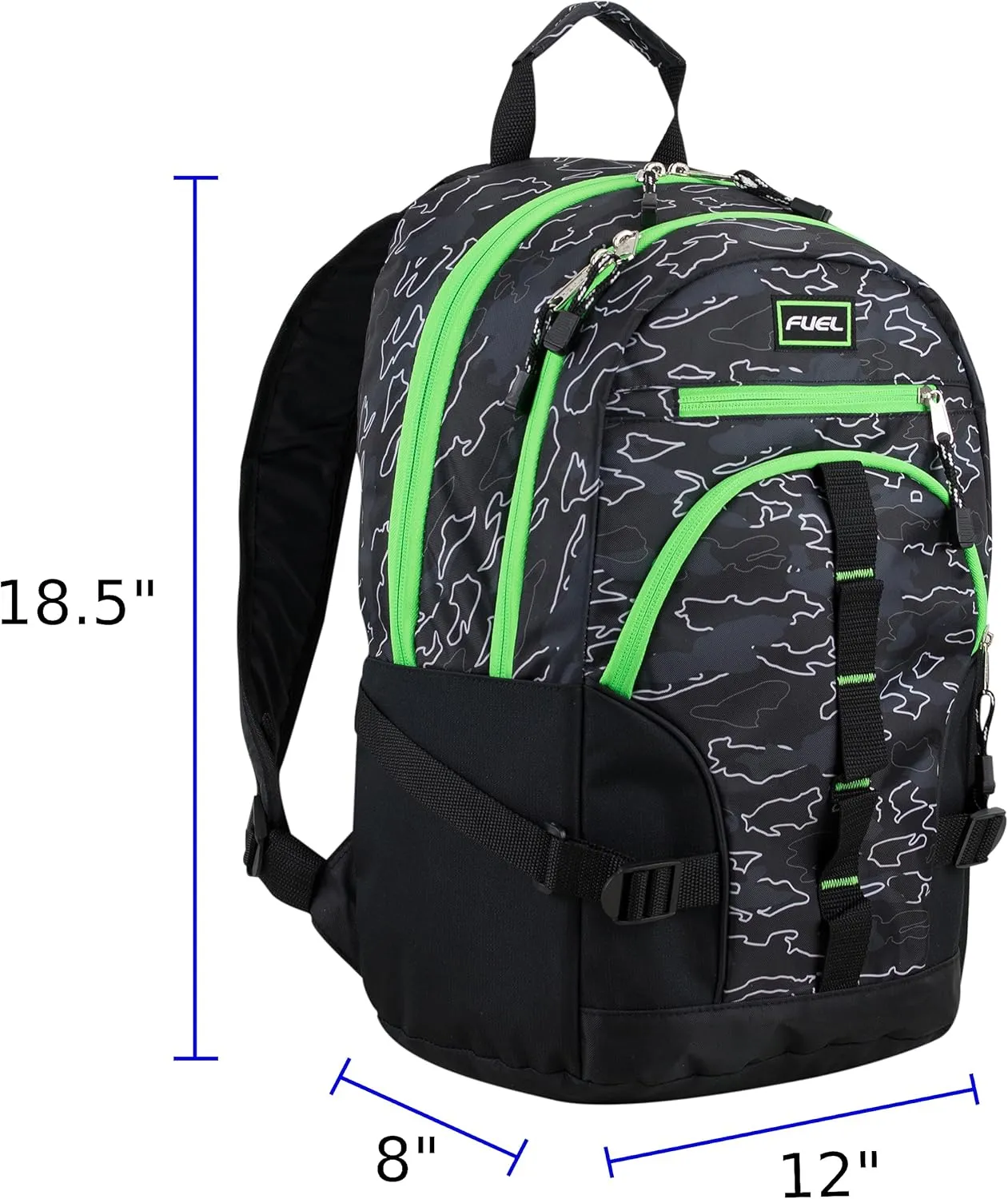 FUEL Hiking Laptop Backpack, College Bookbag, Travel Daypack with 5 Compartments, Dynamo Tech Pocket, 18.5 Inches