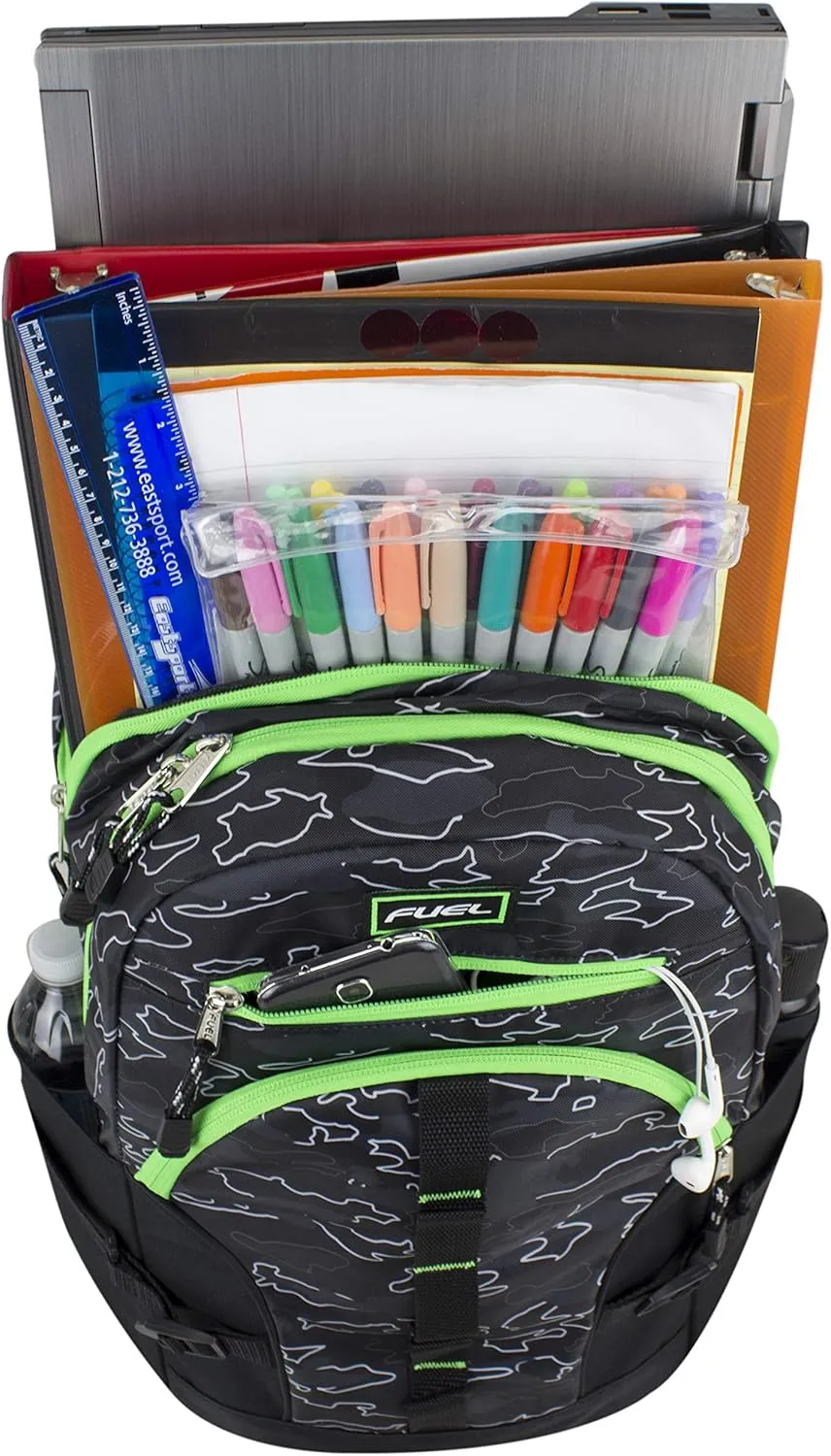 FUEL Hiking Laptop Backpack, College Bookbag, Travel Daypack with 5 Compartments, Dynamo Tech Pocket, 18.5 Inches