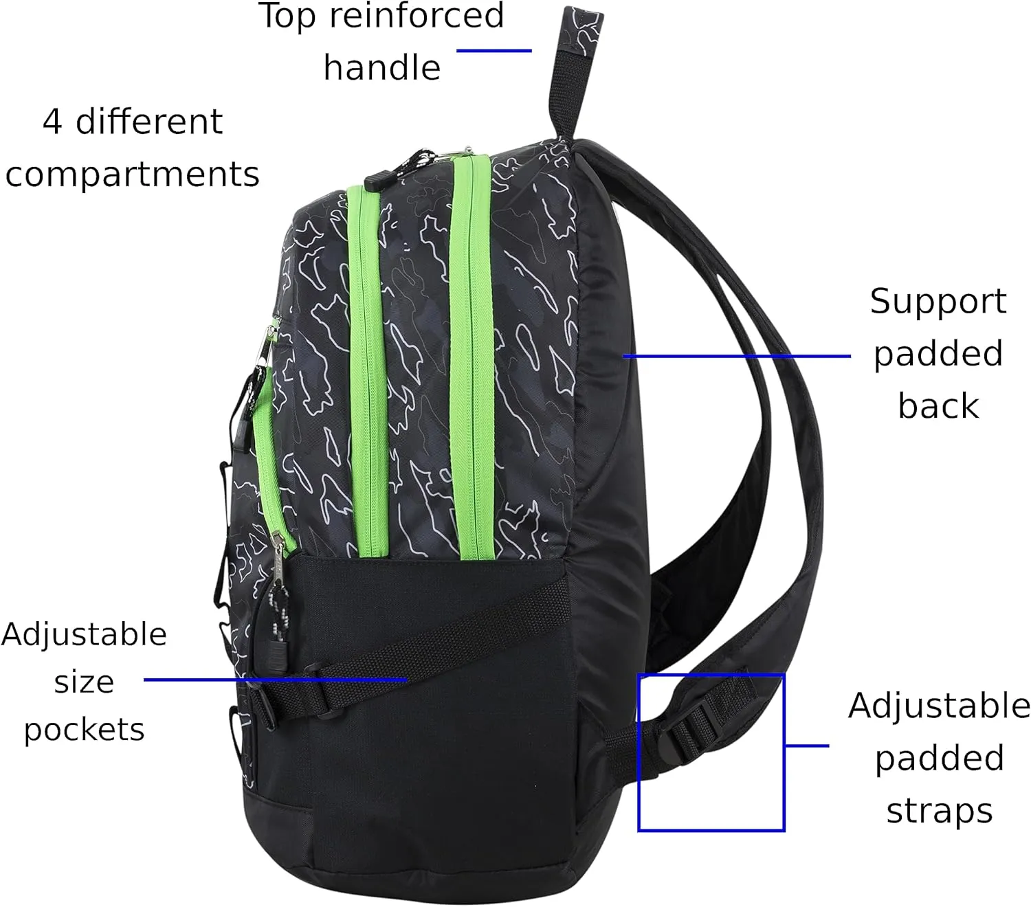 FUEL Hiking Laptop Backpack, College Bookbag, Travel Daypack with 5 Compartments, Dynamo Tech Pocket, 18.5 Inches