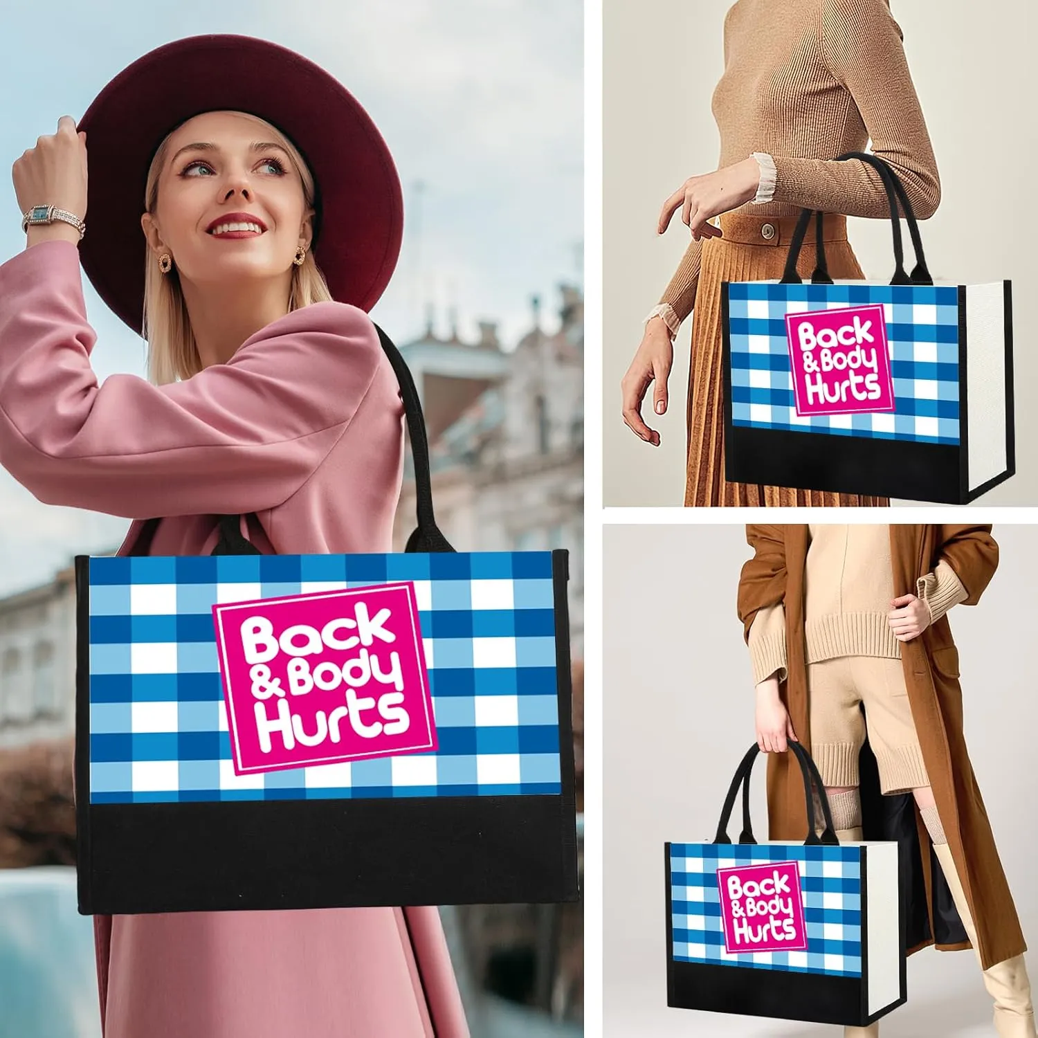 Funny Birthday Gifts Ideas for Women, Unique Back & Body Hurts Canvas Tote Bag for Her Mom Friend Teacher Wife Coworker, Happy Birthday Gifts for Woman