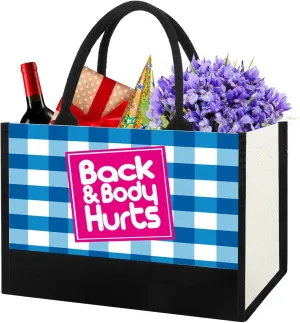 Funny Birthday Gifts Ideas for Women, Unique Back & Body Hurts Canvas Tote Bag for Her Mom Friend Teacher Wife Coworker, Happy Birthday Gifts for Woman