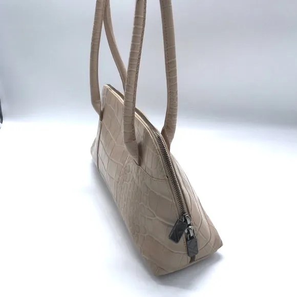 FURLA CROC EMBOSSED LEATHER SATCHEL