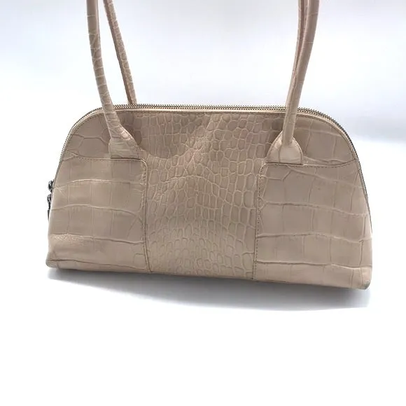 FURLA CROC EMBOSSED LEATHER SATCHEL