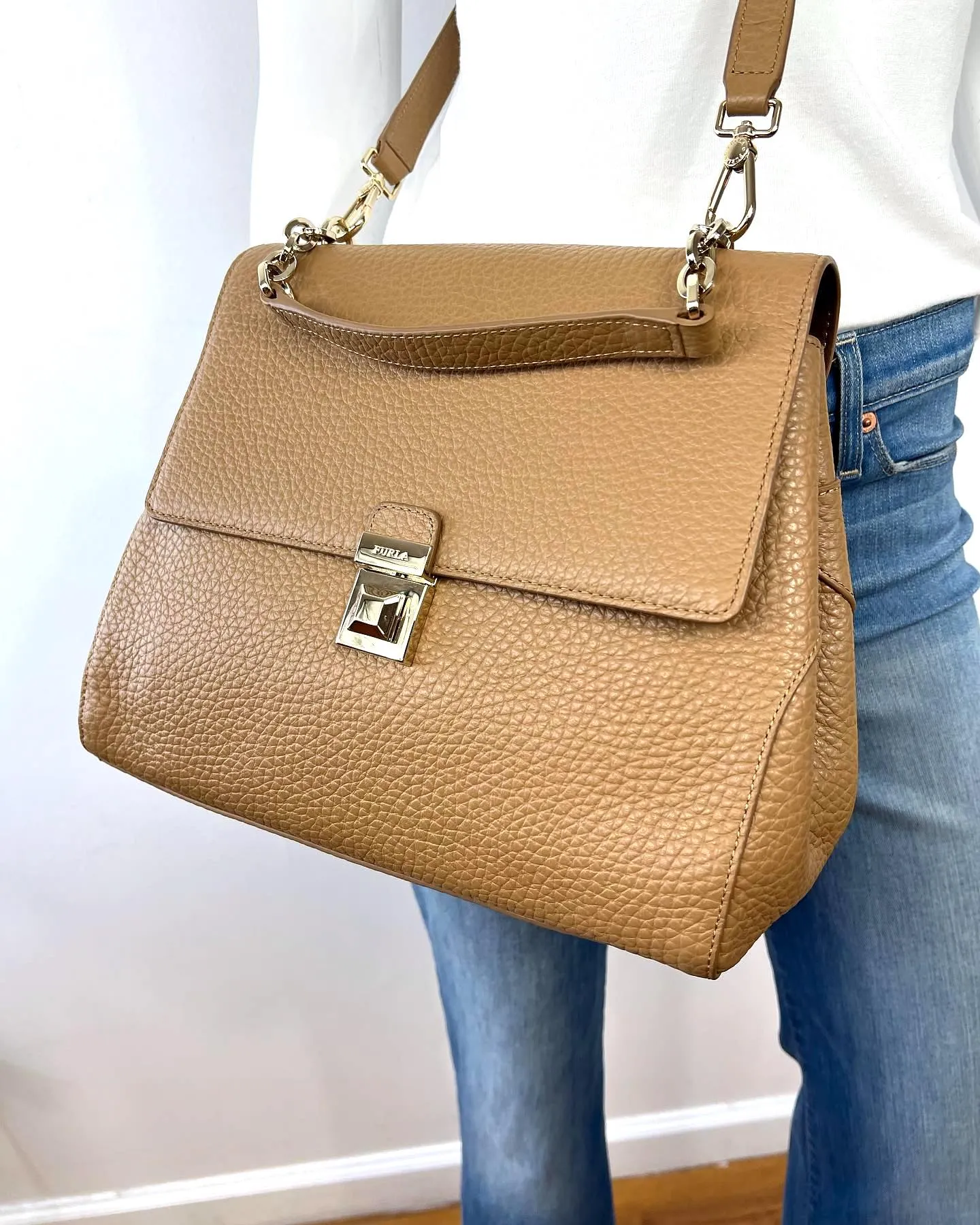 FURLA JOANNE PEBBLED LEATHER TOP HANDLE BAG