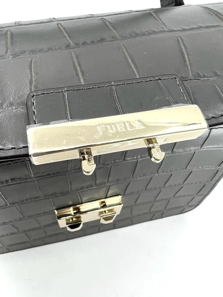FURLA MINI TOP HANDLE BAWTLND MAMO CROC EMBOSSED LEATHER BAG