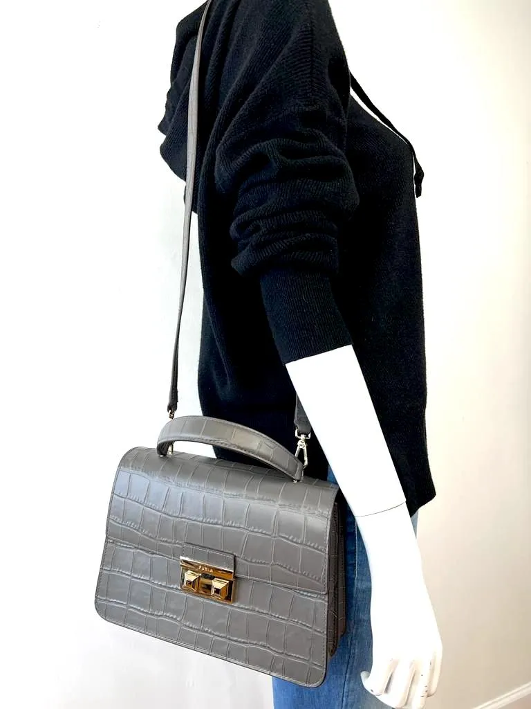 FURLA MINI TOP HANDLE BAWTLND MAMO CROC EMBOSSED LEATHER BAG