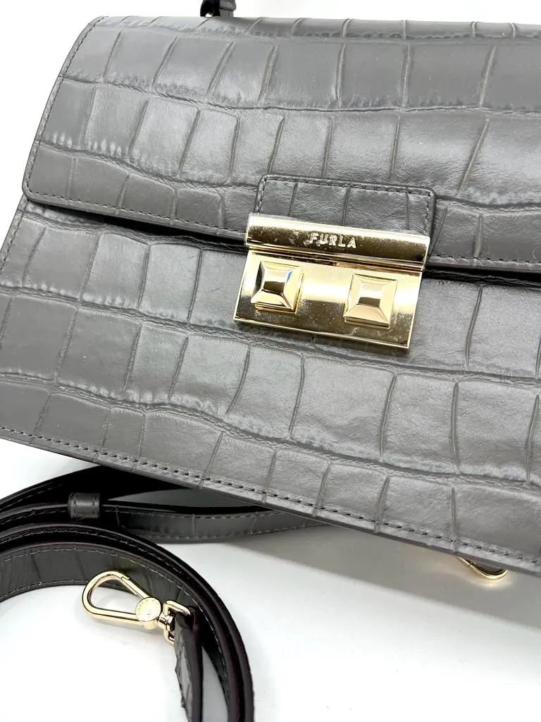 FURLA MINI TOP HANDLE BAWTLND MAMO CROC EMBOSSED LEATHER BAG