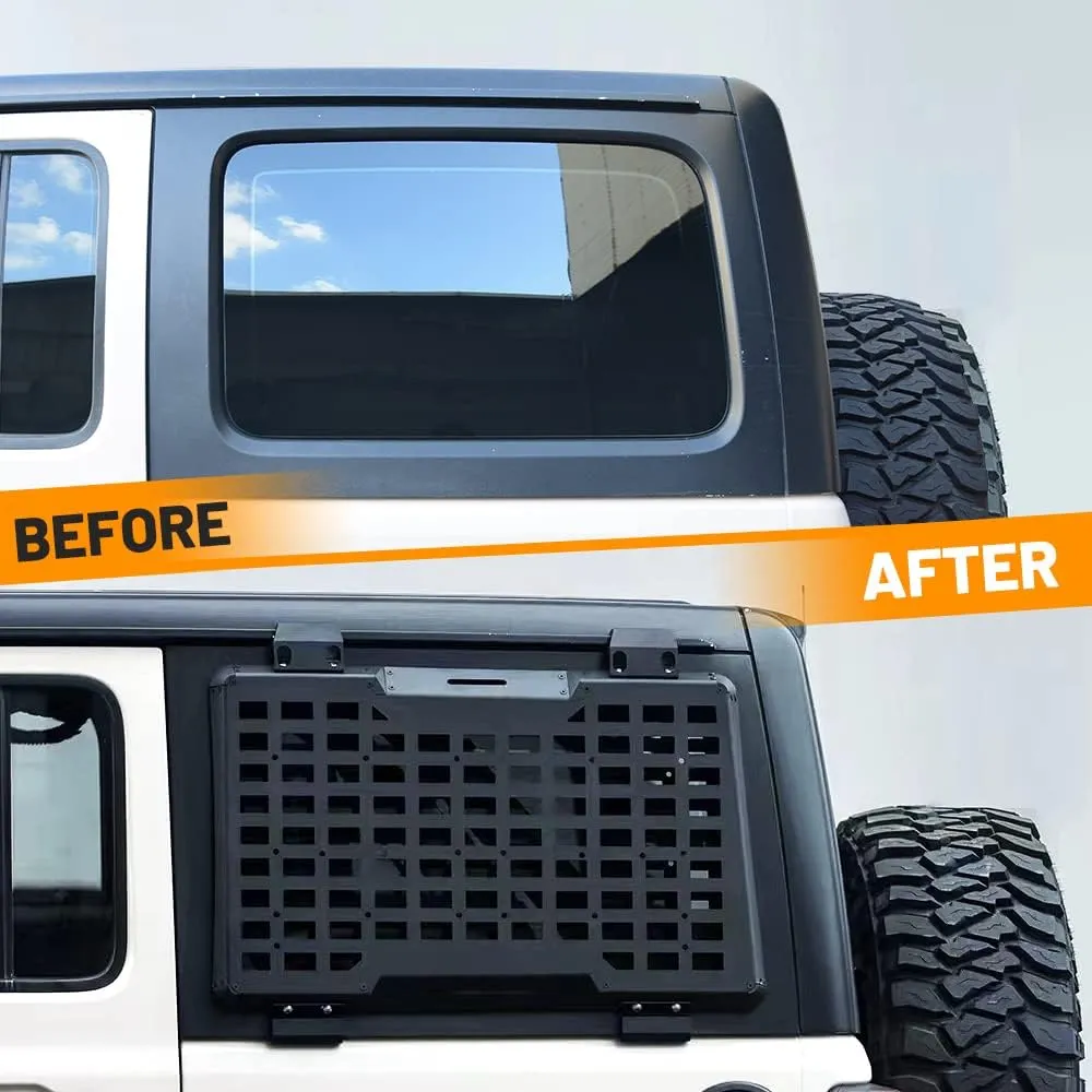 FURYENGRAVER Rear Window Storage Molle Panel Flank Kit Rear Window Protective Decoration for Jeep Wrangler 2018-2025 JL 4 Doors