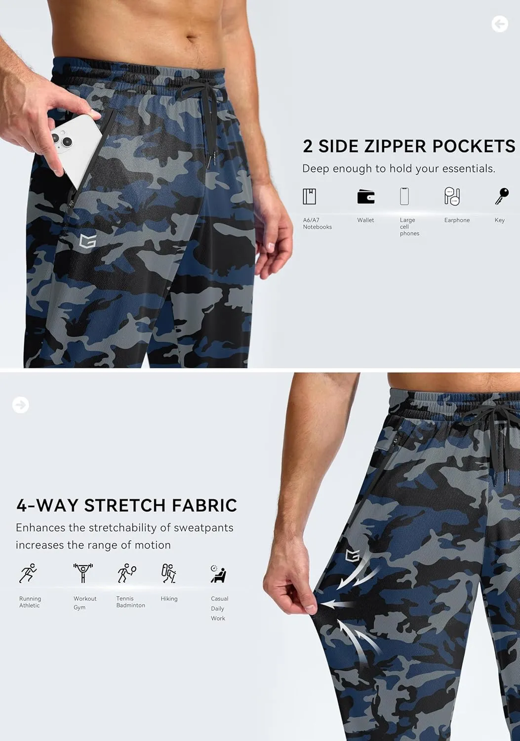 G Gradual Men's Sweatpants with Zipper Pockets Lightweight Mesh Athletic Pants for Men Open Bottom Workout Gym Running
