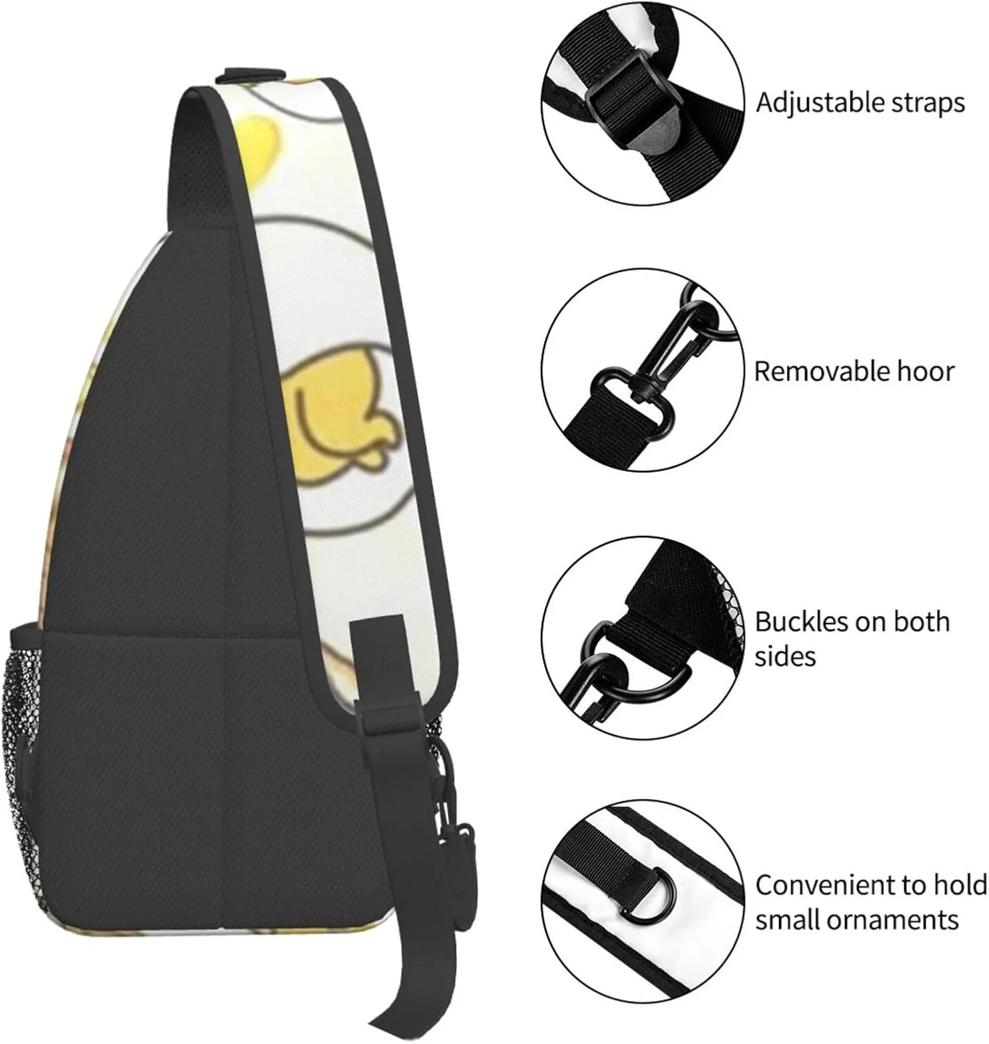 G-udetama Crossbody Chest Bag, Crossbody Convertible Shoulder Bag With Front Pocket, Single Shoulder Chest Bag Black