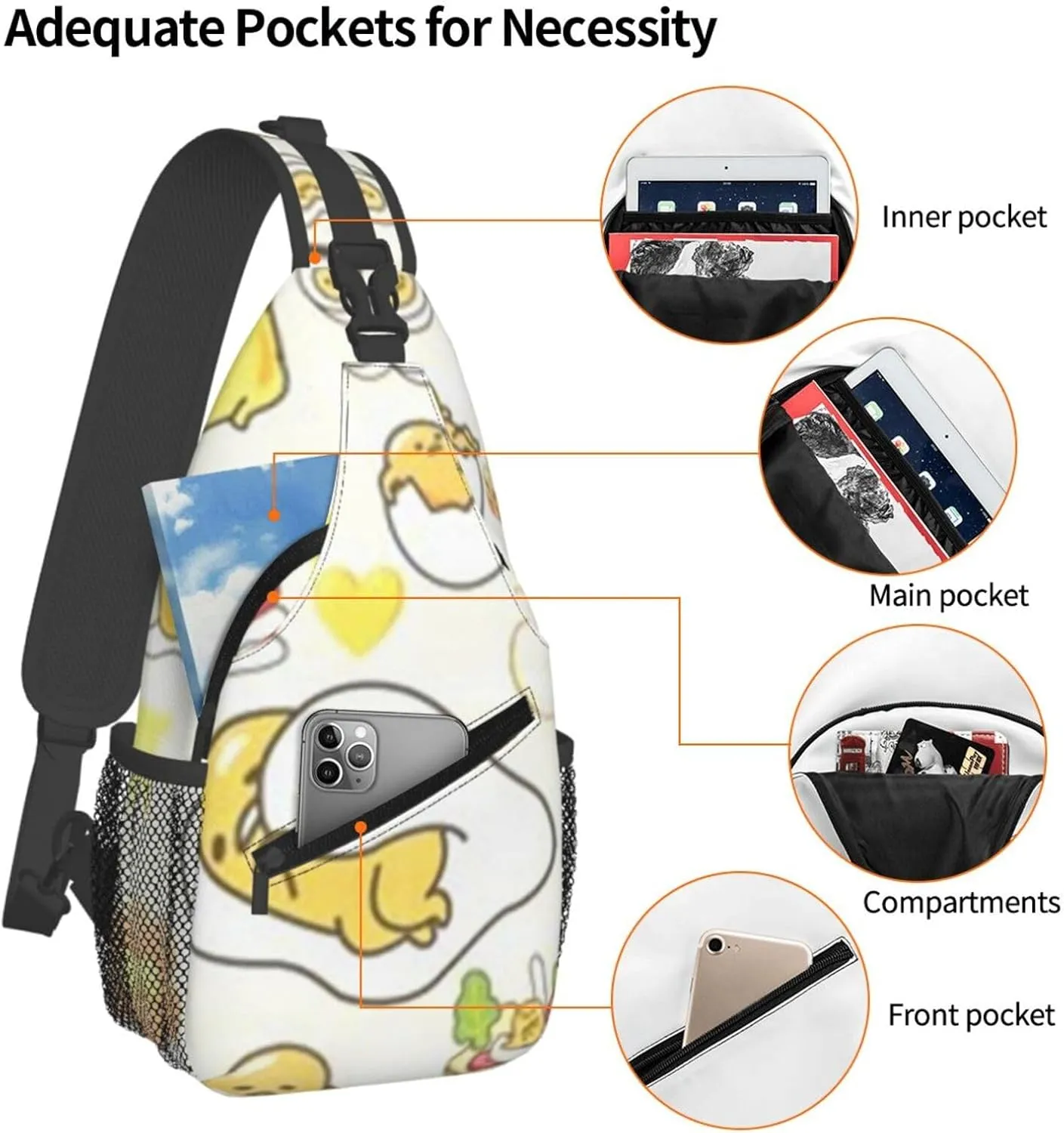 G-udetama Crossbody Chest Bag, Crossbody Convertible Shoulder Bag With Front Pocket, Single Shoulder Chest Bag Black