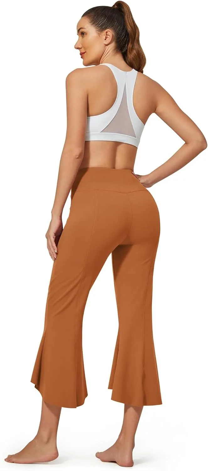 G4Free Stretch Capri Dress Yoga Pants for Women with Pockets Ruffle Bell Bottom Leggings