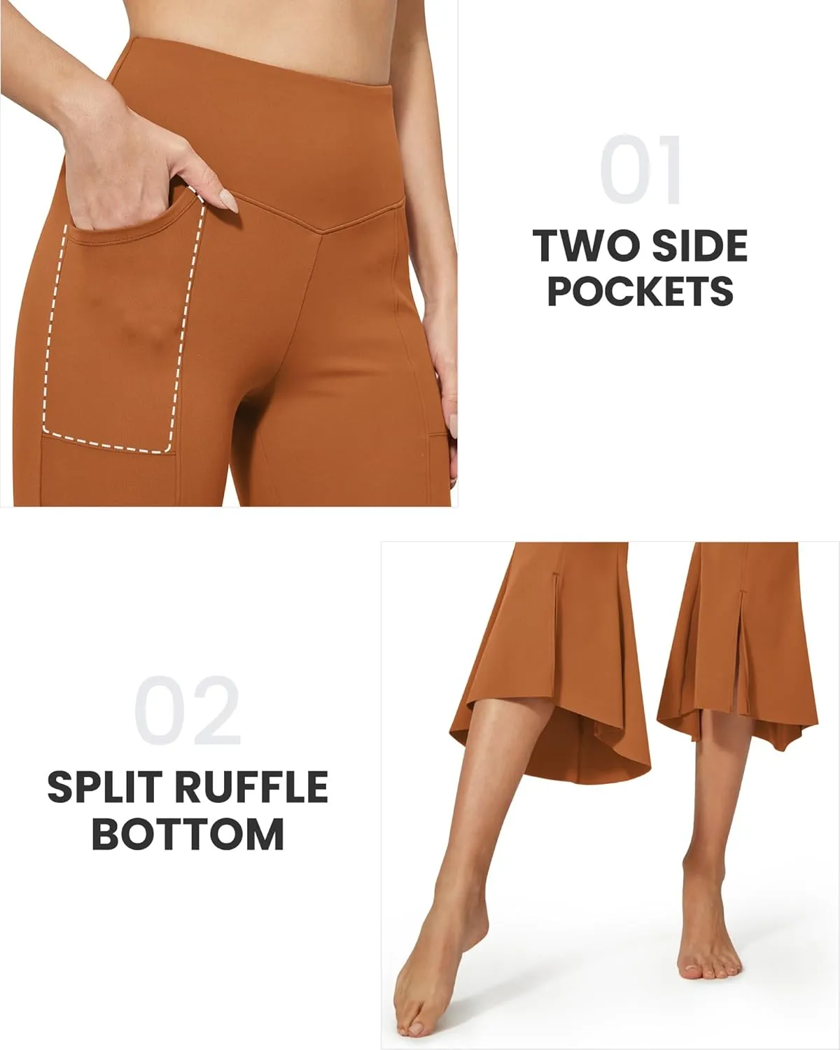 G4Free Stretch Capri Dress Yoga Pants for Women with Pockets Ruffle Bell Bottom Leggings