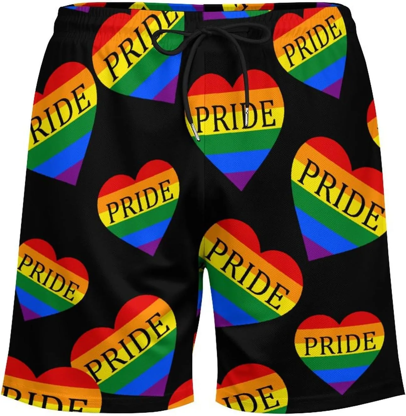 Gay Pride LGBT Love Heart Men's Swim Trunk Quick-Dry Shorts with Mesh Lining And Pockets
