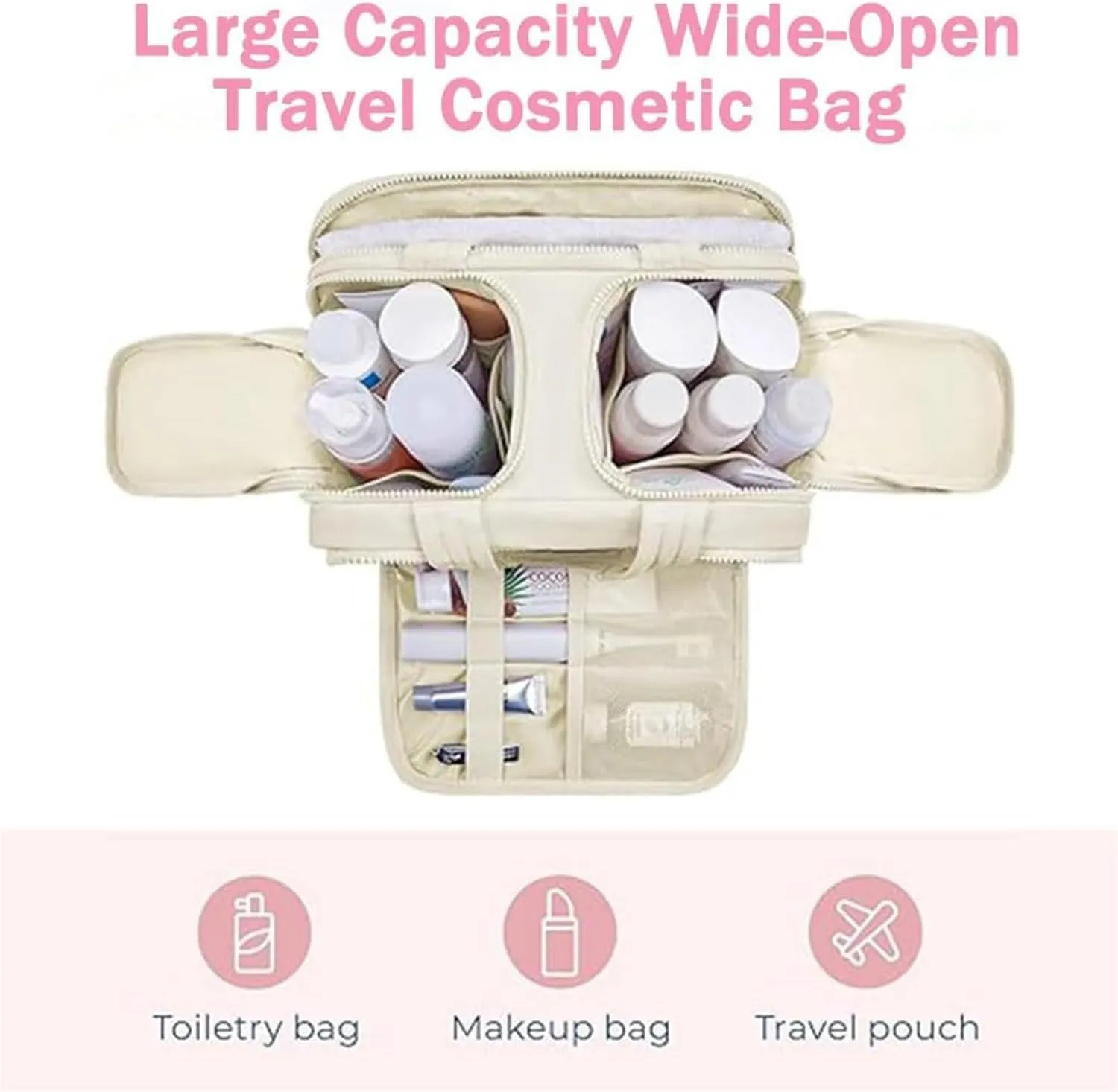 GDSAFS Large Capacity Wide-Open Travel Cosmetic Bag - Curetoaway Travel Cosmetic Bag, 4-In-1 Portable Waterproof Dry/Wet Separation Pouch Open Flat Toiletry Bags with 4 Compartments (2pcs/B)