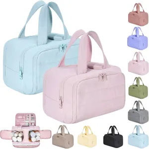 GDSAFS Large Capacity Wide-Open Travel Cosmetic Bag - Curetoaway Travel Cosmetic Bag, 4-In-1 Portable Waterproof Dry/Wet Separation Pouch Open Flat Toiletry Bags with 4 Compartments (2pcs/B)