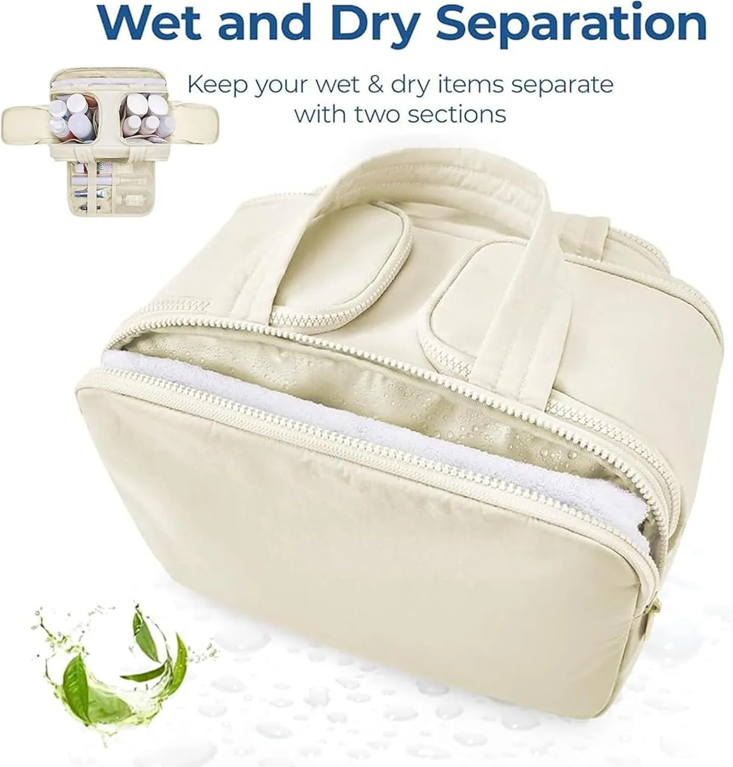 GDSAFS Large Capacity Wide-Open Travel Cosmetic Bag - Curetoaway Travel Cosmetic Bag, 4-In-1 Portable Waterproof Dry/Wet Separation Pouch Open Flat Toiletry Bags with 4 Compartments (2pcs/B)