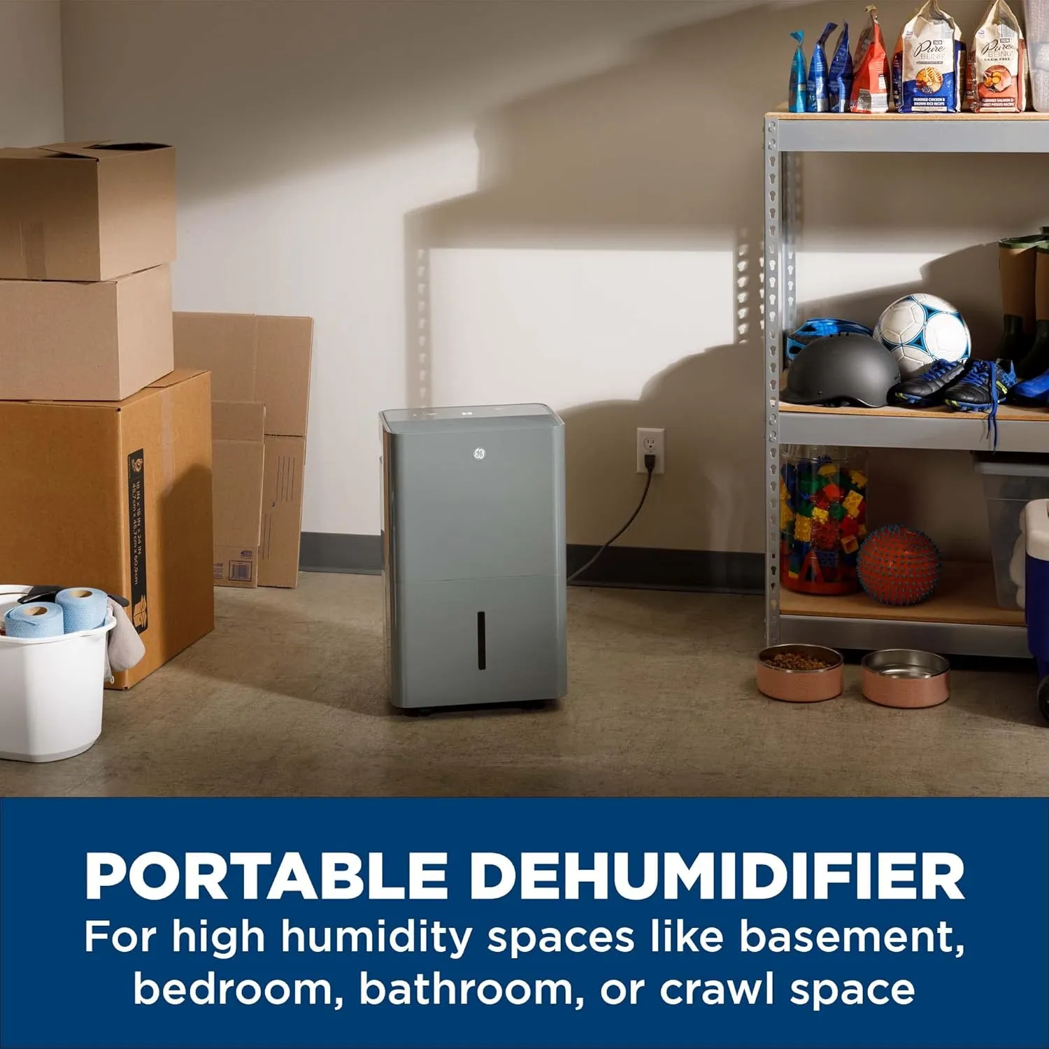 GE Energy Star Portable Dehumidifier, 50 Pint Daily Output with Pump and Drain Hose for Auto or Manual Drainage, Ultra Quiet, Perfect for Basement, Bedroom, Bathrooms, Gray