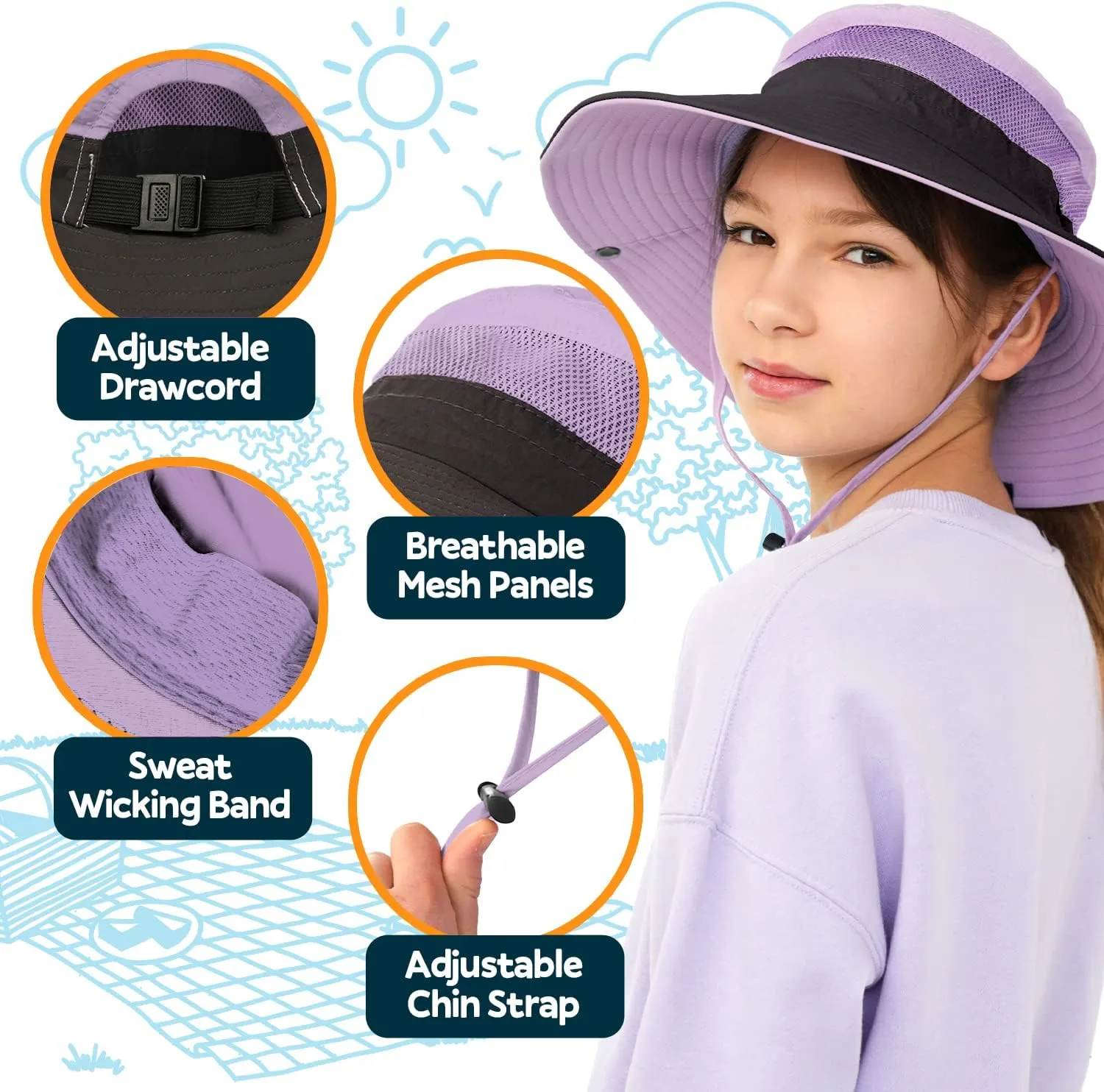 GearTOP Safari Hats for Kids UPF 50  Kids Sun Hats Boys & Girls Bucket Hat