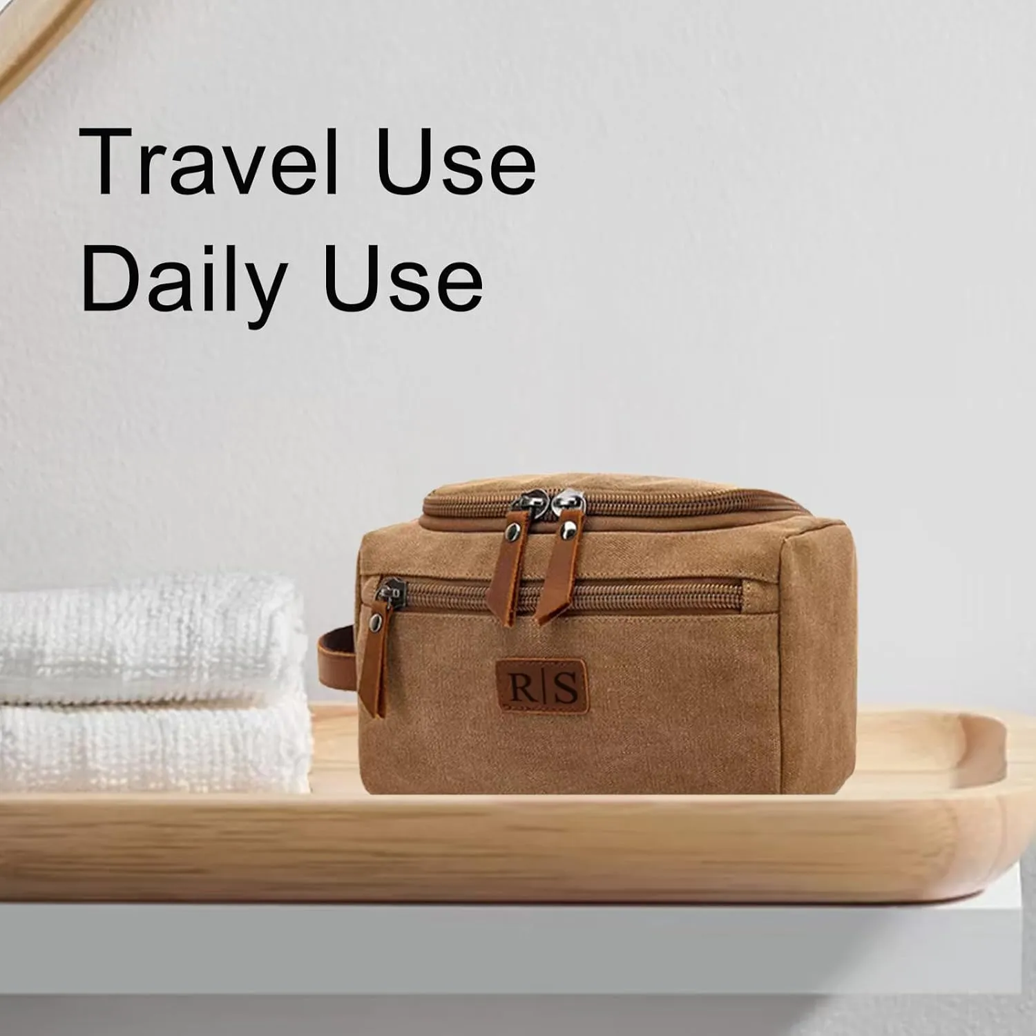 Generic Custom Hanging Toiletry Bags for Traveling Men's Toiletry Bag Packing Cubes Dopp Kit Personalized Toiletry Bag for Men Mens Gifts for Birthday Khaki