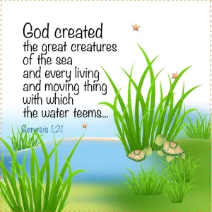 Genesis 1:21 Creatures of the Sea 6 inch Mini Fabric Art Panel
