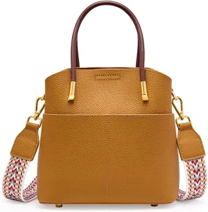 Genuine Leather Bucket Bag for Women, Top-Handle Handbags, Bucket Purses for Women with Two Removable Straps