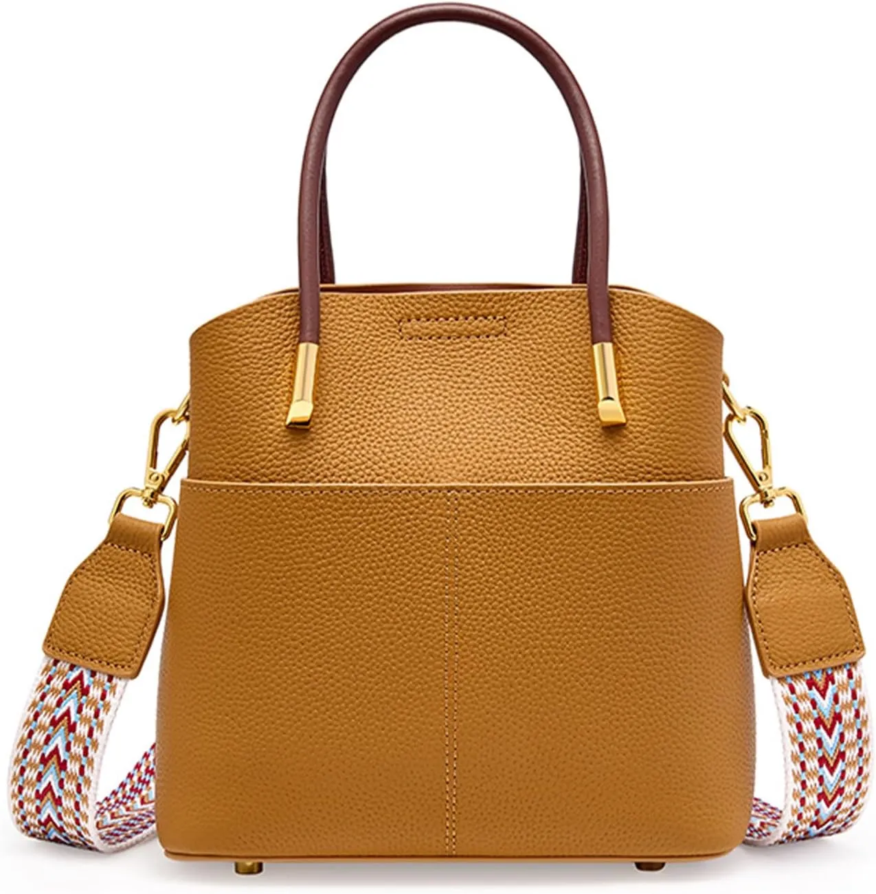 Genuine Leather Bucket Bag for Women, Top-Handle Handbags, Bucket Purses for Women with Two Removable Straps