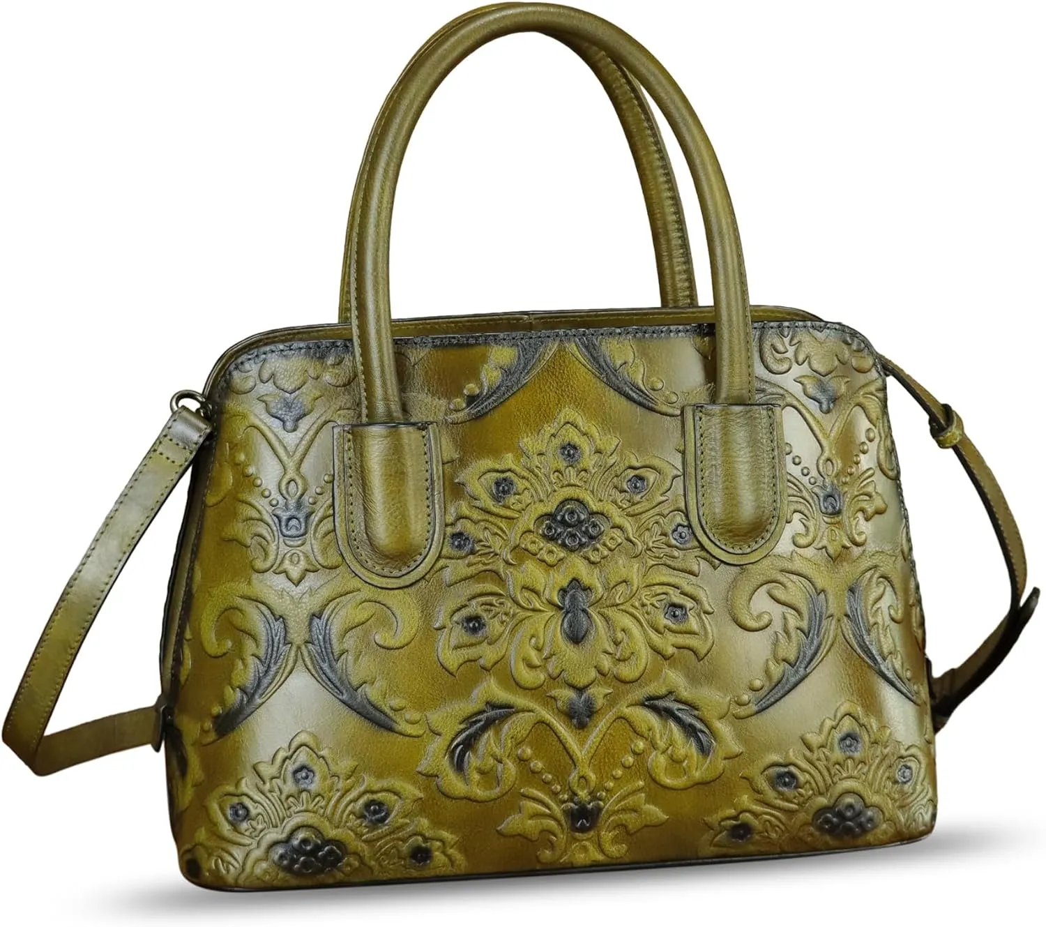Genuine Leather Handbag for Women Top Handle Satchel Handmade Retro Embossed Leather Vintage Crossbody Purse