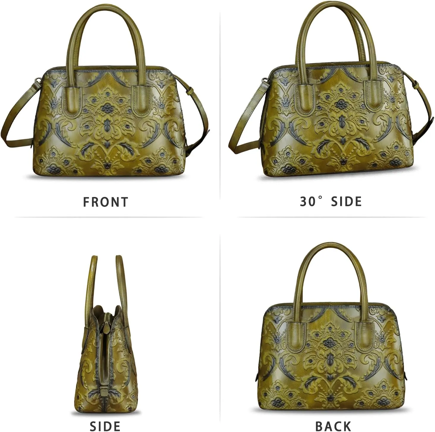 Genuine Leather Handbag for Women Top Handle Satchel Handmade Retro Embossed Leather Vintage Crossbody Purse