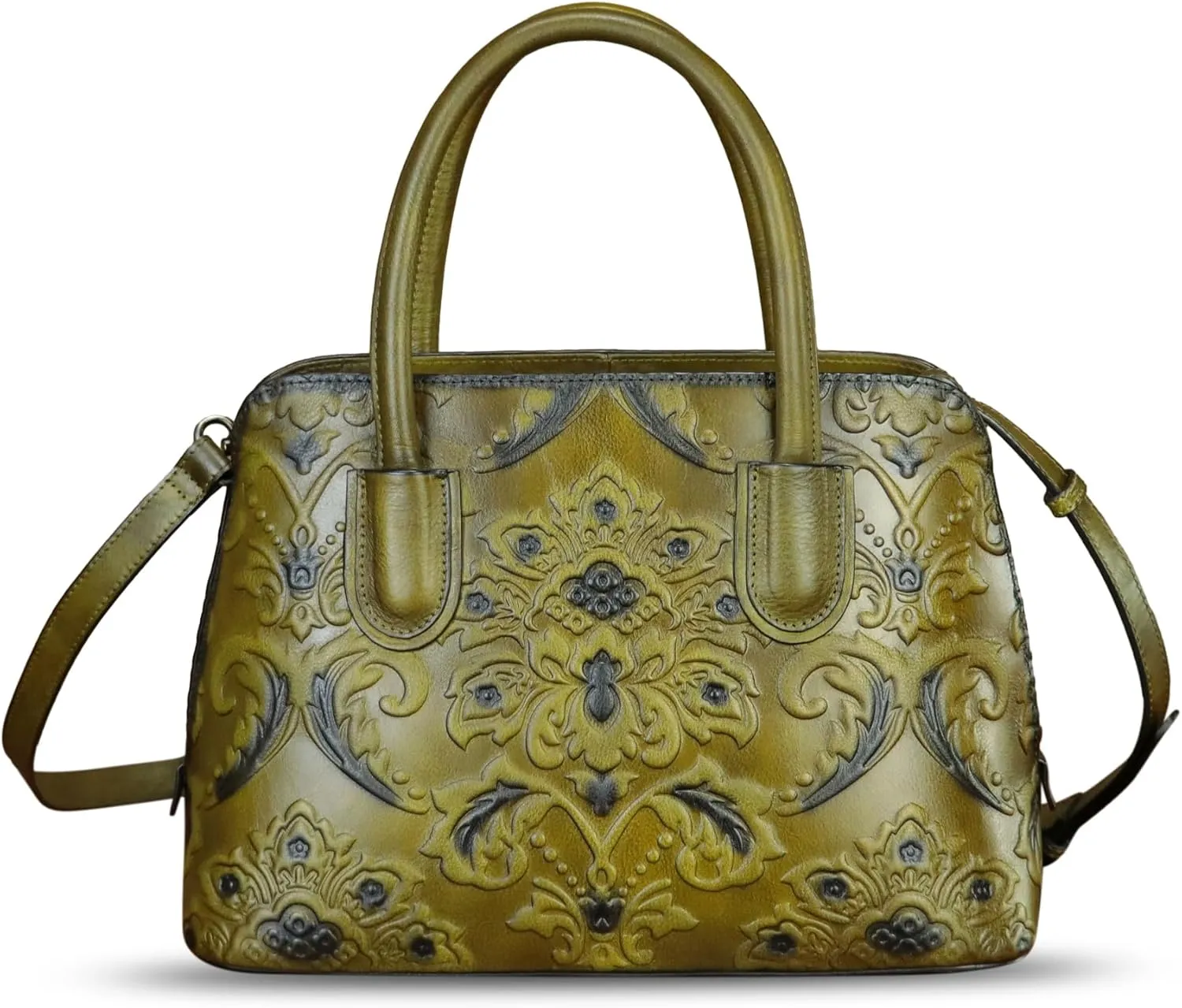 Genuine Leather Handbag for Women Top Handle Satchel Handmade Retro Embossed Leather Vintage Crossbody Purse