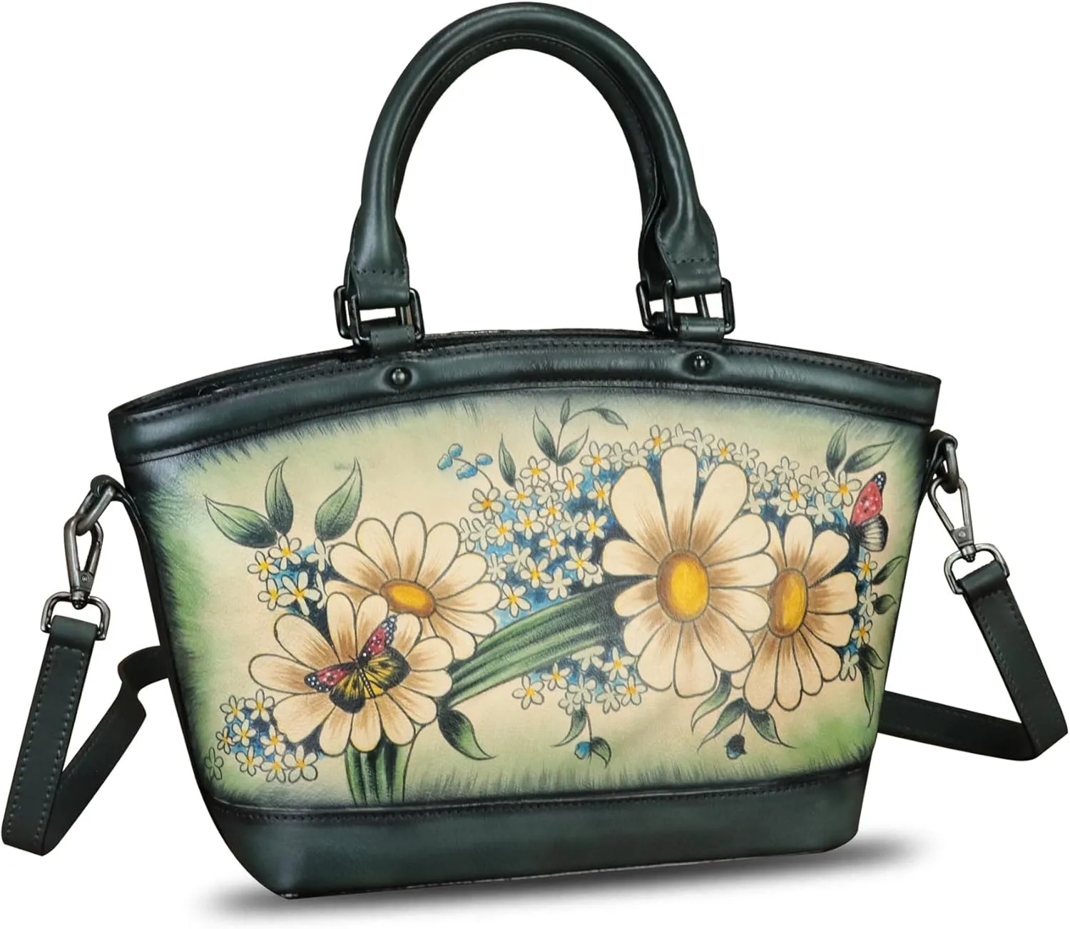 Genuine Leather Handbag Purse for Women Hand Painted Shoulder Handbag Handmade Purse Crossbody Work Tote Casual Bag