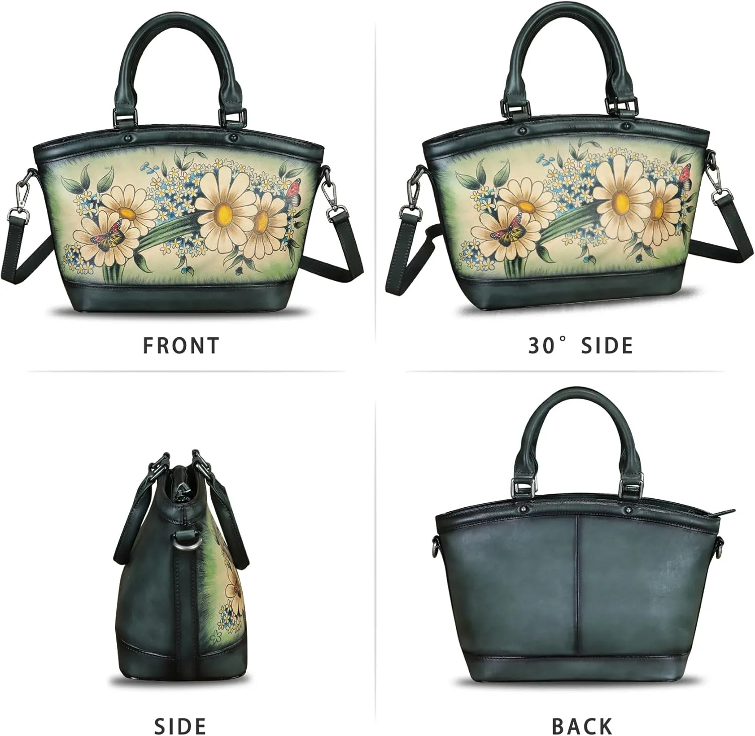 Genuine Leather Handbag Purse for Women Hand Painted Shoulder Handbag Handmade Purse Crossbody Work Tote Casual Bag