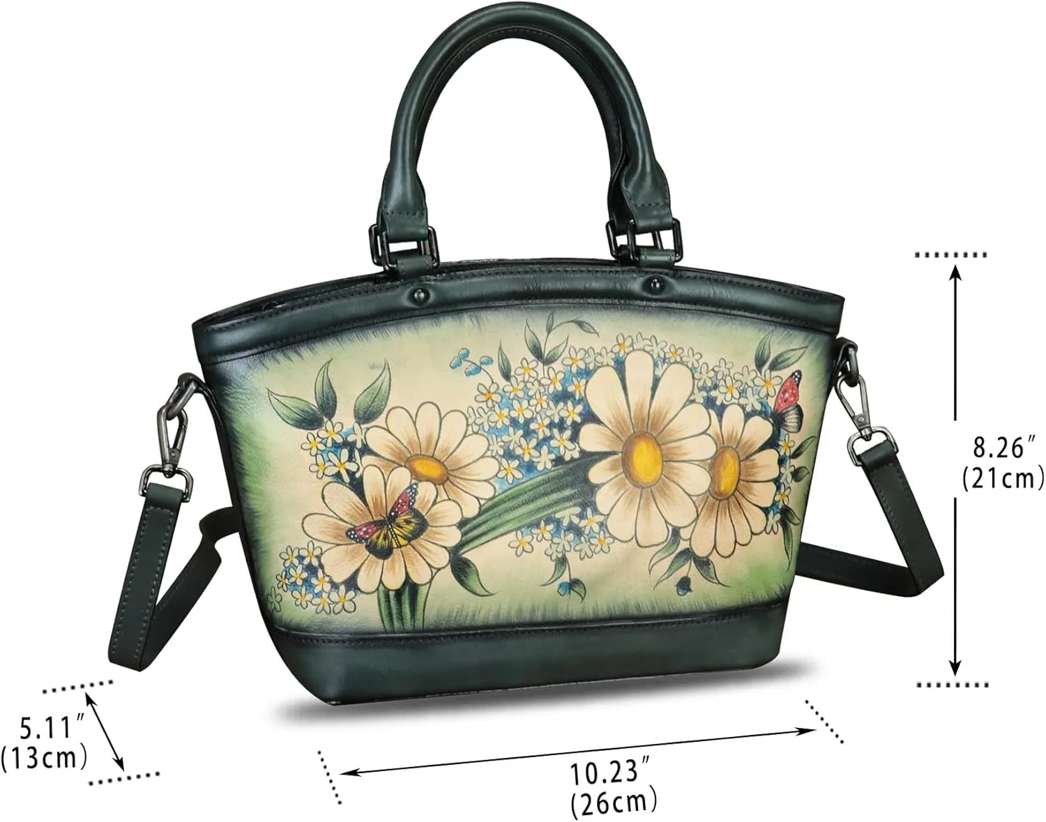 Genuine Leather Handbag Purse for Women Hand Painted Shoulder Handbag Handmade Purse Crossbody Work Tote Casual Bag
