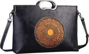 Genuine Leather Handbags for Women, Organizer Crossbody Bag Large Satchel Vintage Embossing Totem Shoulder Bag
