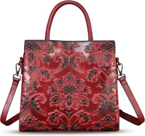 Genuine Leather Purses and Handbags for Women Vintage Embossed Leather Tote Bag Crossbody Shoulder Bag Satchel Bags