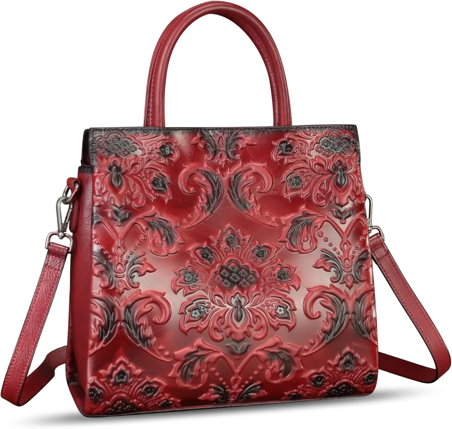 Genuine Leather Purses and Handbags for Women Vintage Embossed Leather Tote Bag Crossbody Shoulder Bag Satchel Bags