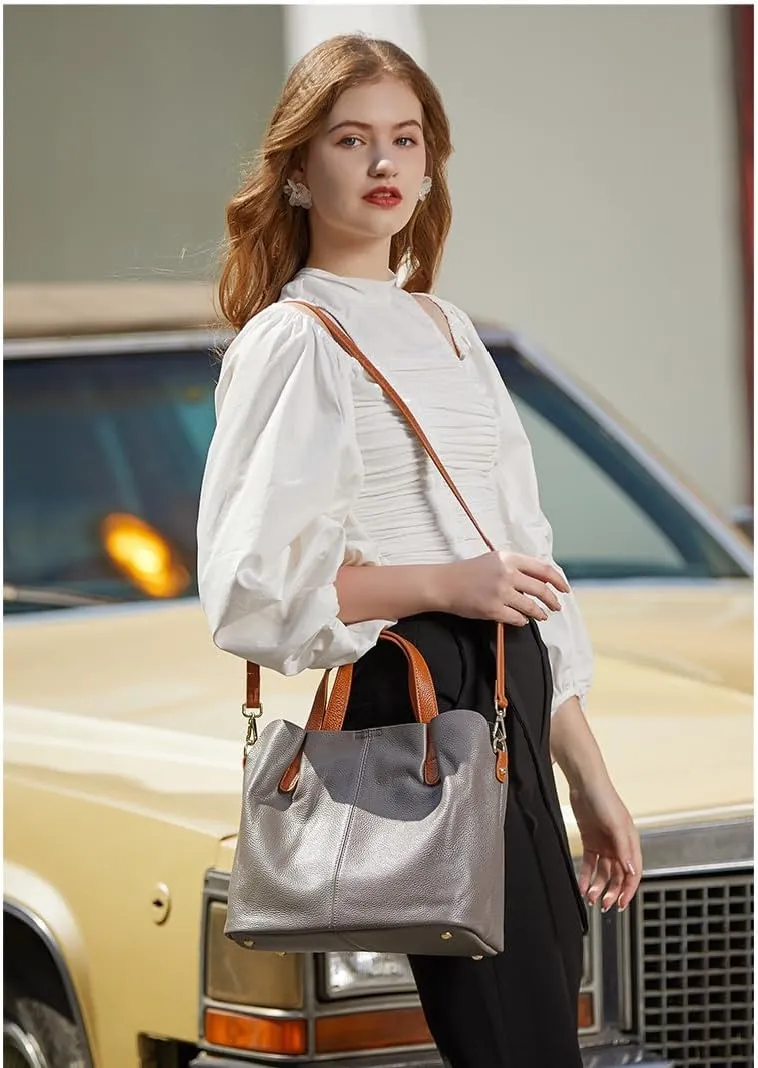 Genuine Leather Tote Bag for Women, Women's Leather Shoulder Bags Purses Satchel Handbags for Daily
