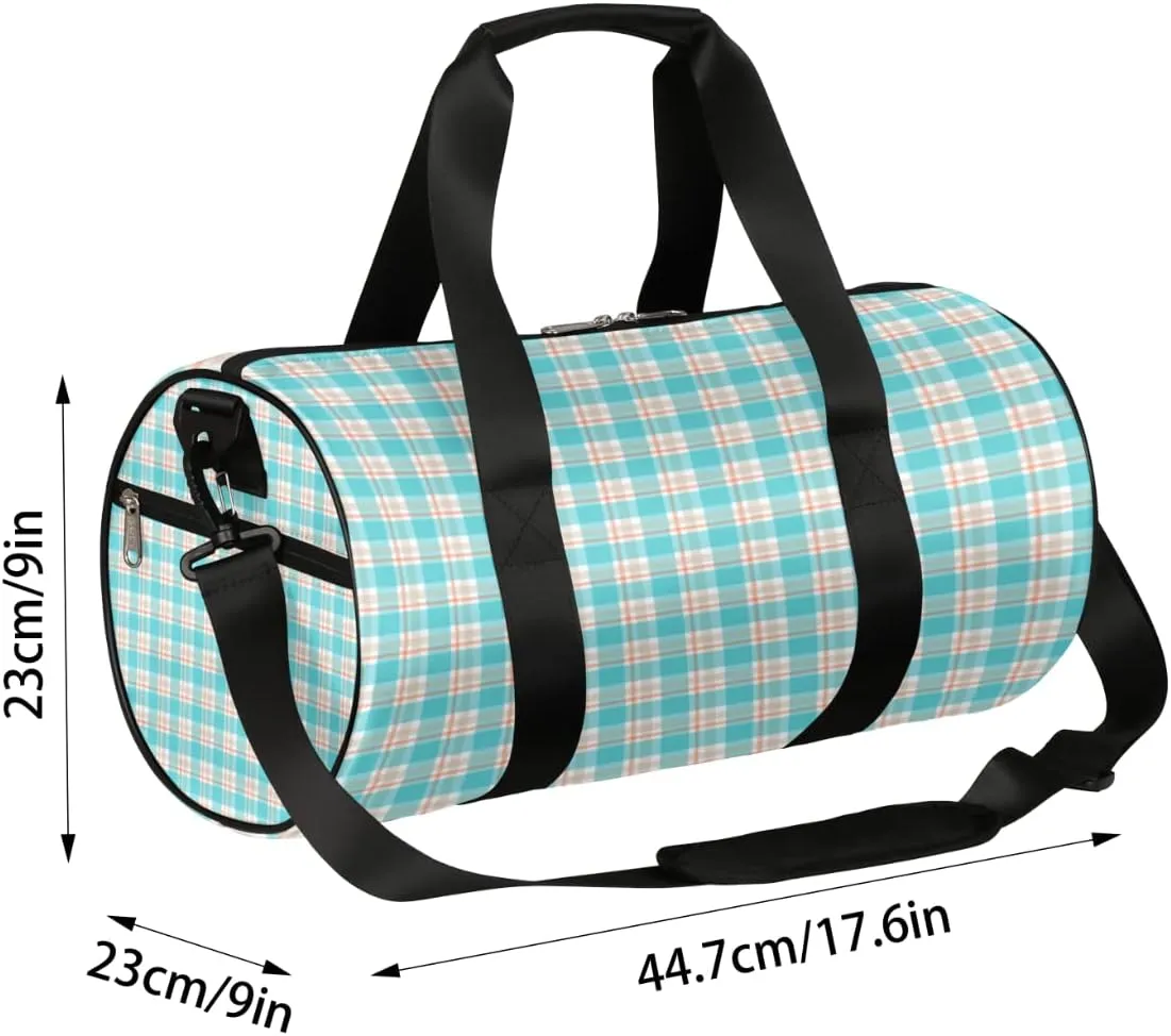 Geometric Plaid Gym Bag Small Gym Duffel Bags for Men Women Gingham Tartan Overnight Weekender Bag Lightweight Sport Duffle Bag Carry On Gymbag