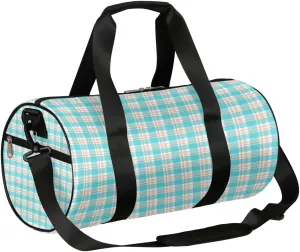 Geometric Plaid Gym Bag Small Gym Duffel Bags for Men Women Gingham Tartan Overnight Weekender Bag Lightweight Sport Duffle Bag Carry On Gymbag