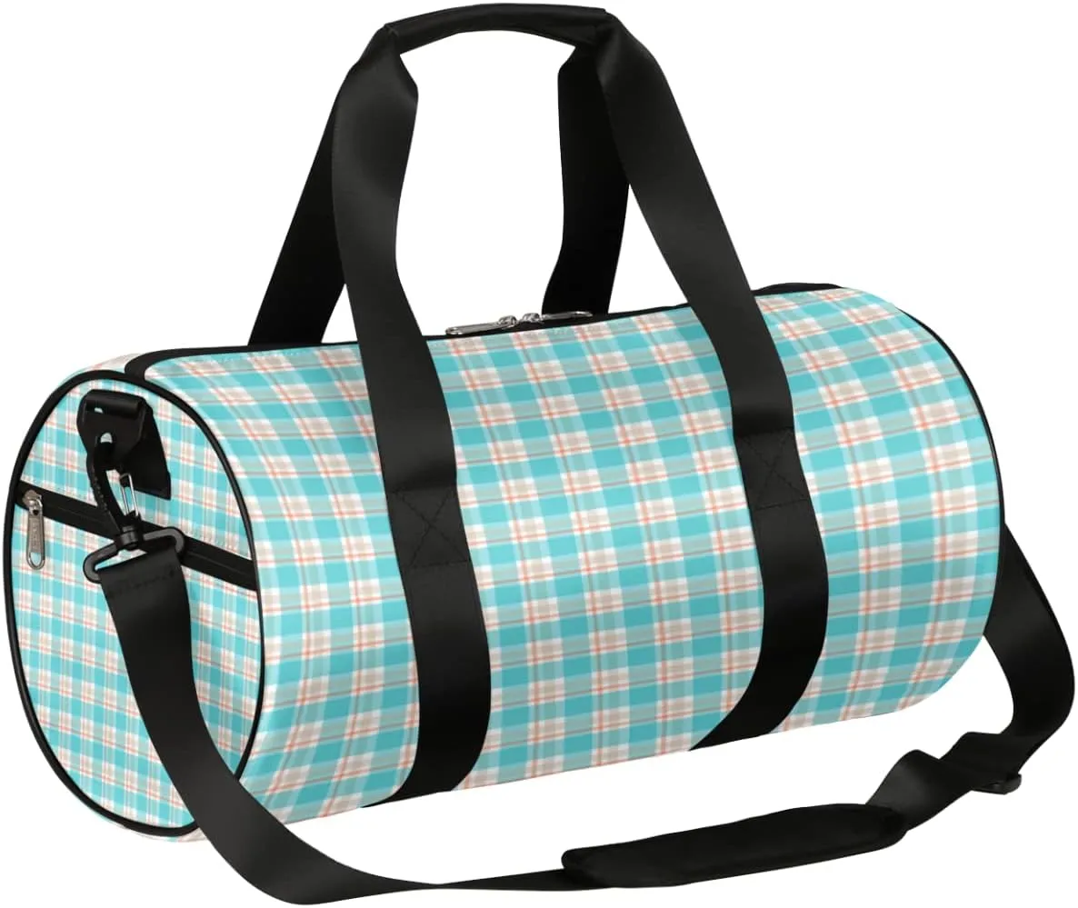 Geometric Plaid Gym Bag Small Gym Duffel Bags for Men Women Gingham Tartan Overnight Weekender Bag Lightweight Sport Duffle Bag Carry On Gymbag