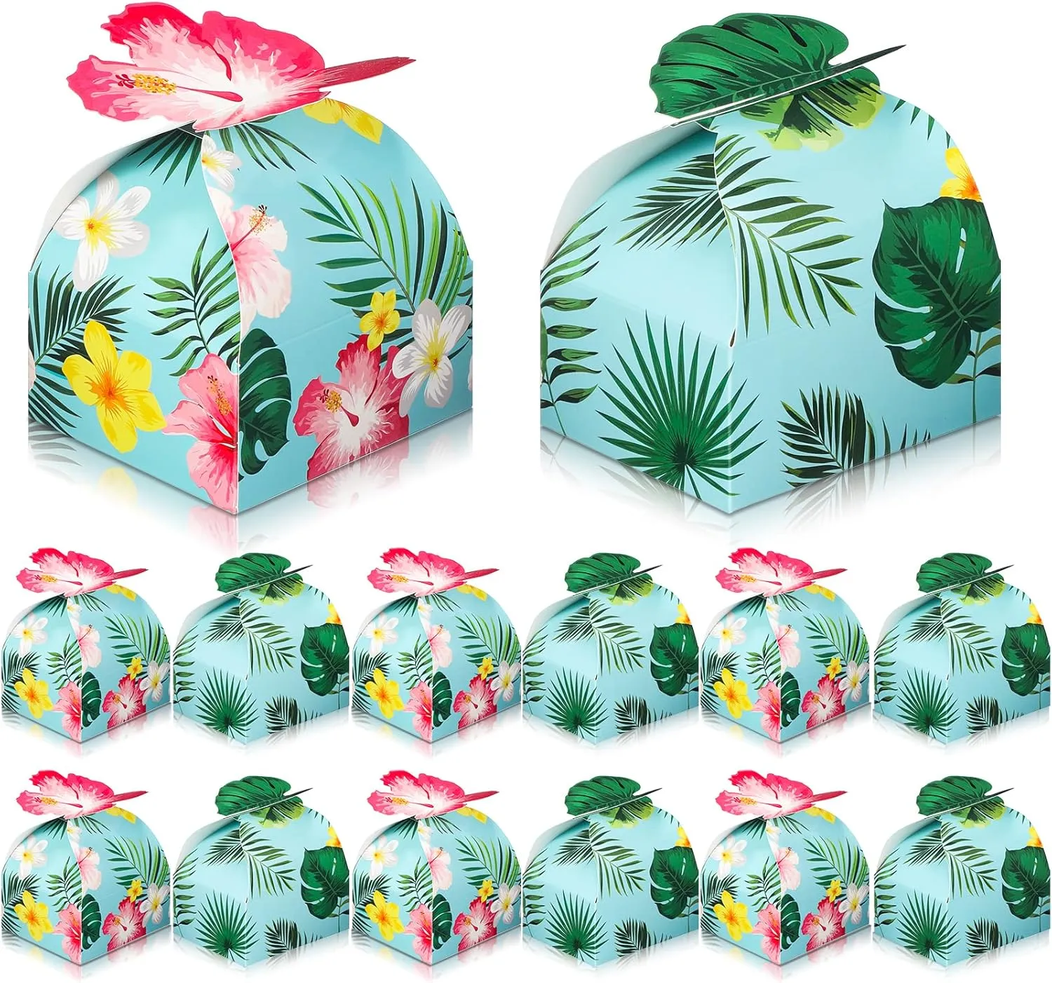 Gerrii 36 Pack Tropical Gift Boxes Luau Hawaiian Party Favor Boxes for Goodie Gift Treat Candy Hawaiian Luau Party Favors Goodie Treat Bags Palm Leaves Tropical Summer Aloha Birthday Decor Supplies