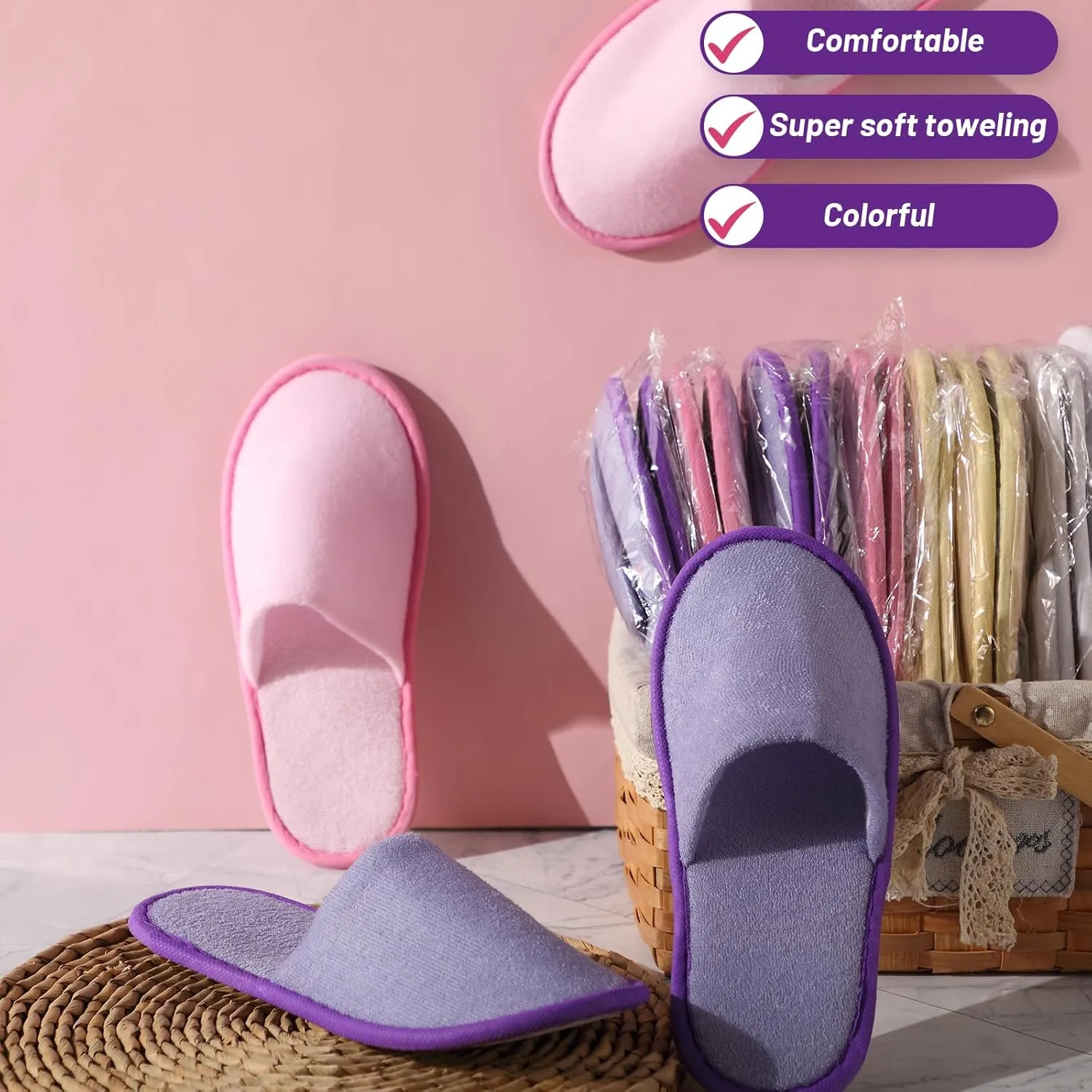 Geyoga 12 Pair Disposable House Slippers for Guests Non Slip Disposable Slippers for Spa Travel Hotel Shoeless Home Bride Bathroom Bedroom
