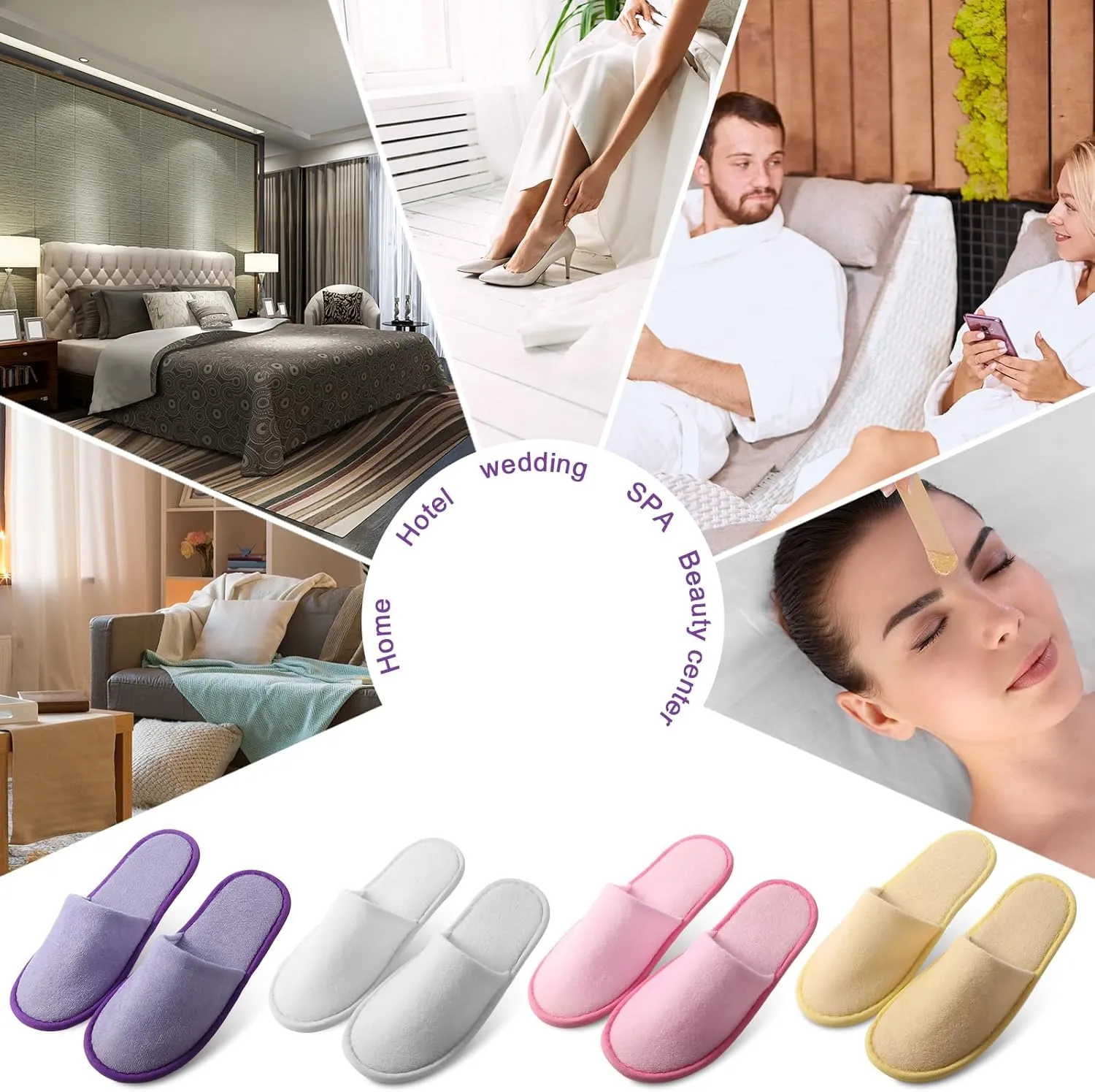 Geyoga 12 Pair Disposable House Slippers for Guests Non Slip Disposable Slippers for Spa Travel Hotel Shoeless Home Bride Bathroom Bedroom