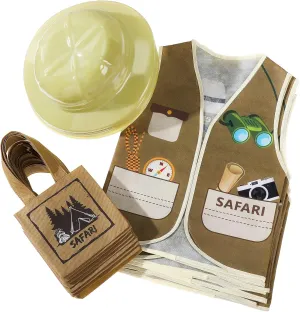 Geyoga 24 Pcs kids Explorer Costume include 8 Safari Vest and 8 Plastic Safari Hats Tote Bags Explorer Outfit for Kids Boys Girls Jungle Party Favors Outdoor Activity Birthday Gifts