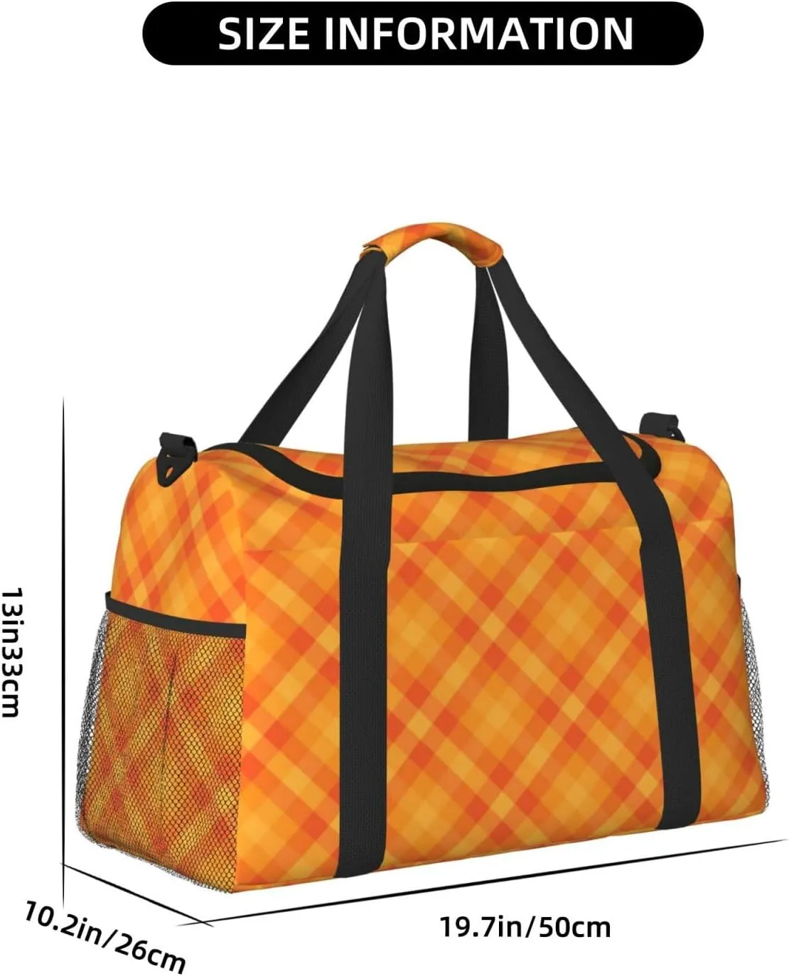 Gingham Orange Travel Duffel Bag Large Foldable Waterproof Overnight Bag For Beach Swim Bags Pool Sports Gym