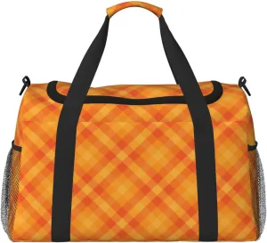 Gingham Orange Travel Duffel Bag Large Foldable Waterproof Overnight Bag For Beach Swim Bags Pool Sports Gym