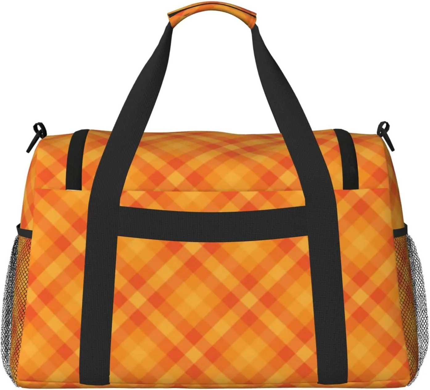 Gingham Orange Travel Duffel Bag Large Foldable Waterproof Overnight Bag For Beach Swim Bags Pool Sports Gym