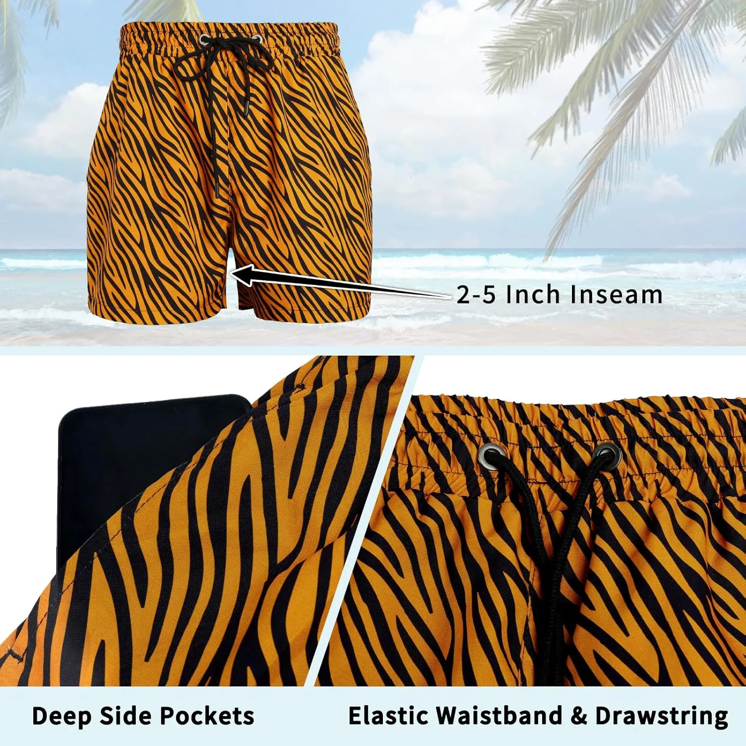 GINGTTO Men's Beach Shorts Bathing Suits with Mesh Lining